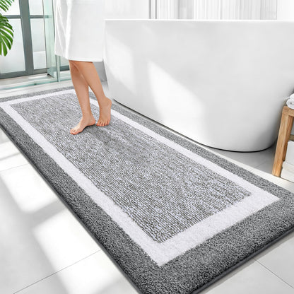 Navy and White Microfiber Bath Rug, 36 x 24