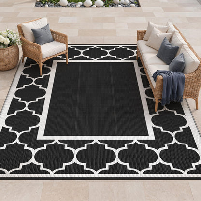 Blue and White Reversible Outdoor Rug, 5x8