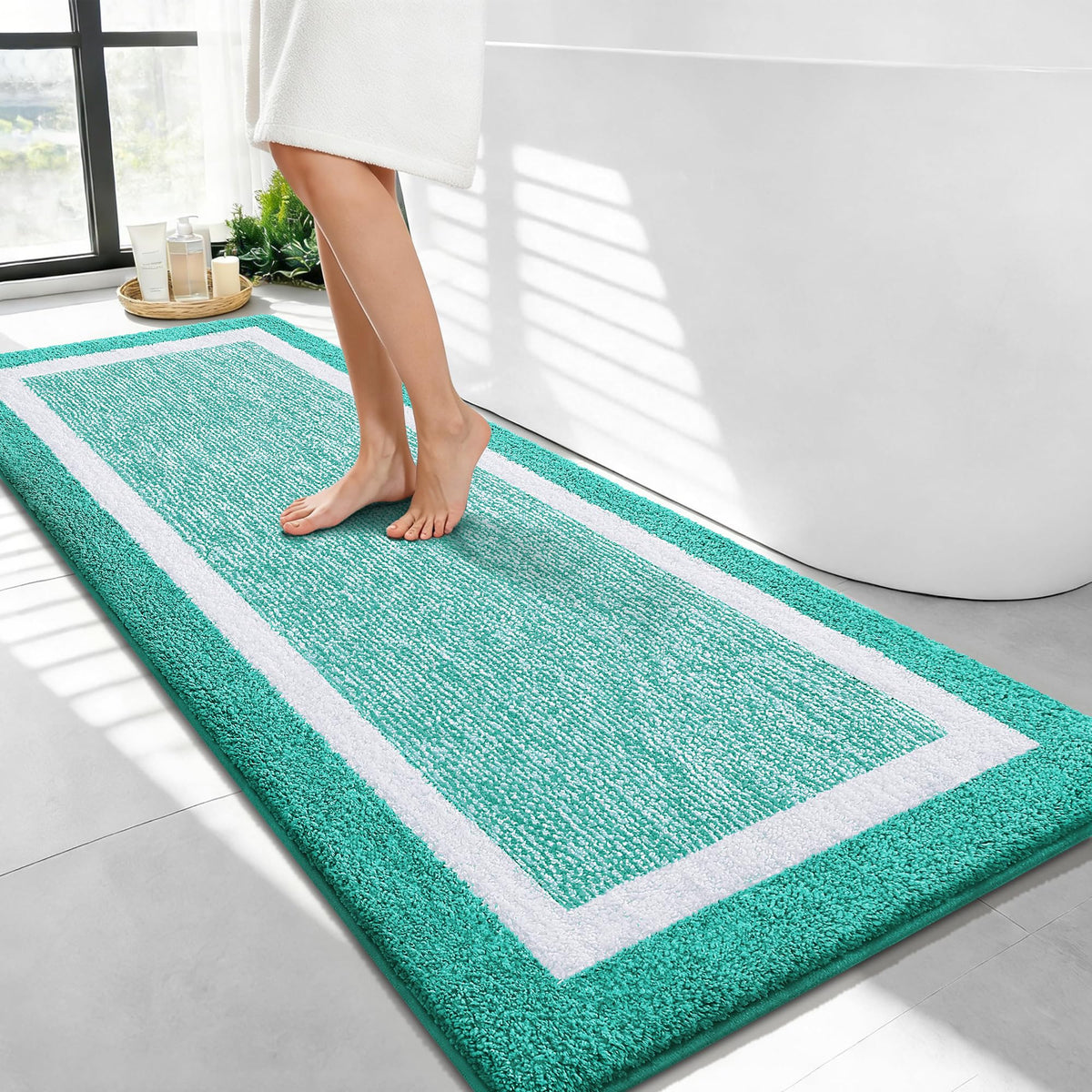 Navy and White Microfiber Bath Rug, 36 x 24