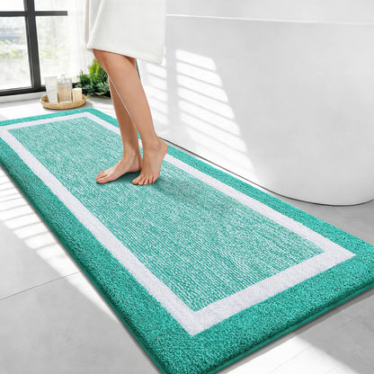 Navy and White Microfiber Bath Rug, 36 x 24