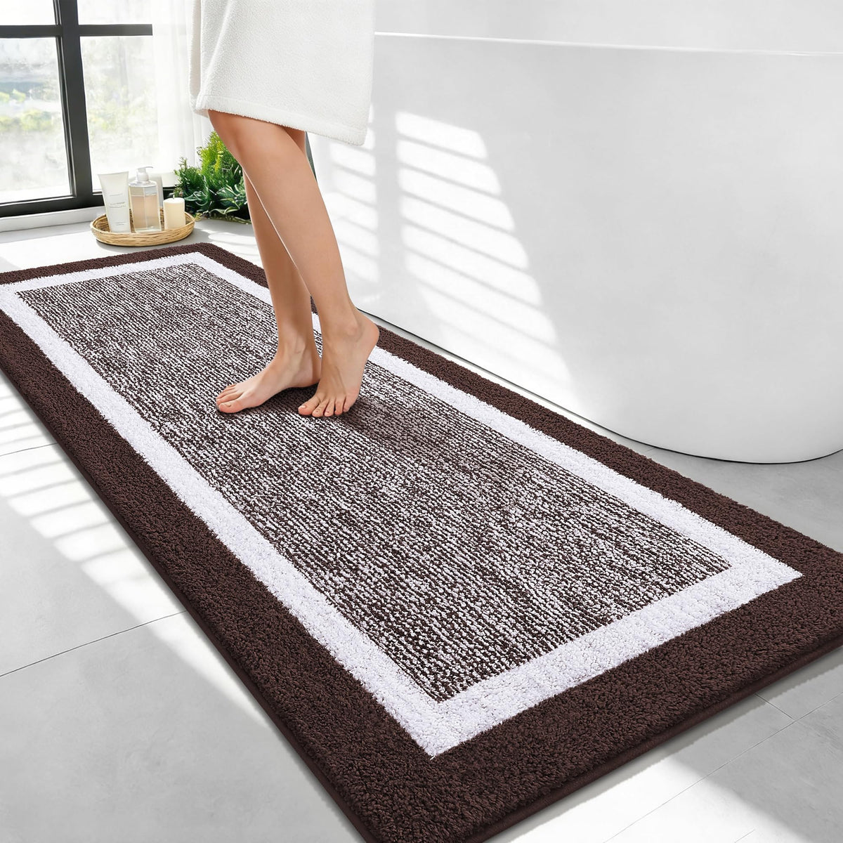 Navy and White Microfiber Bath Rug, 36 x 24