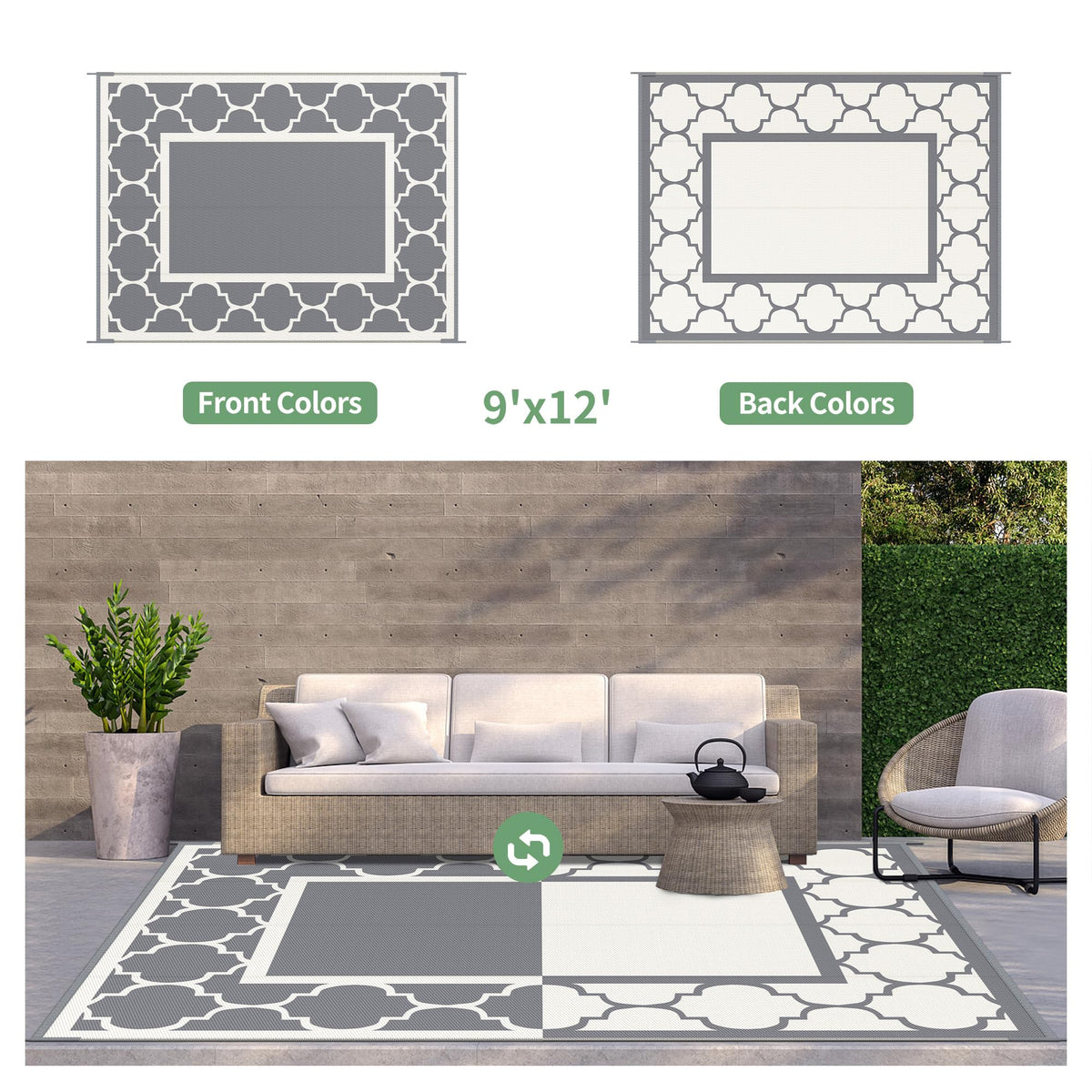 Blue and White Reversible Outdoor Rug, 5x8