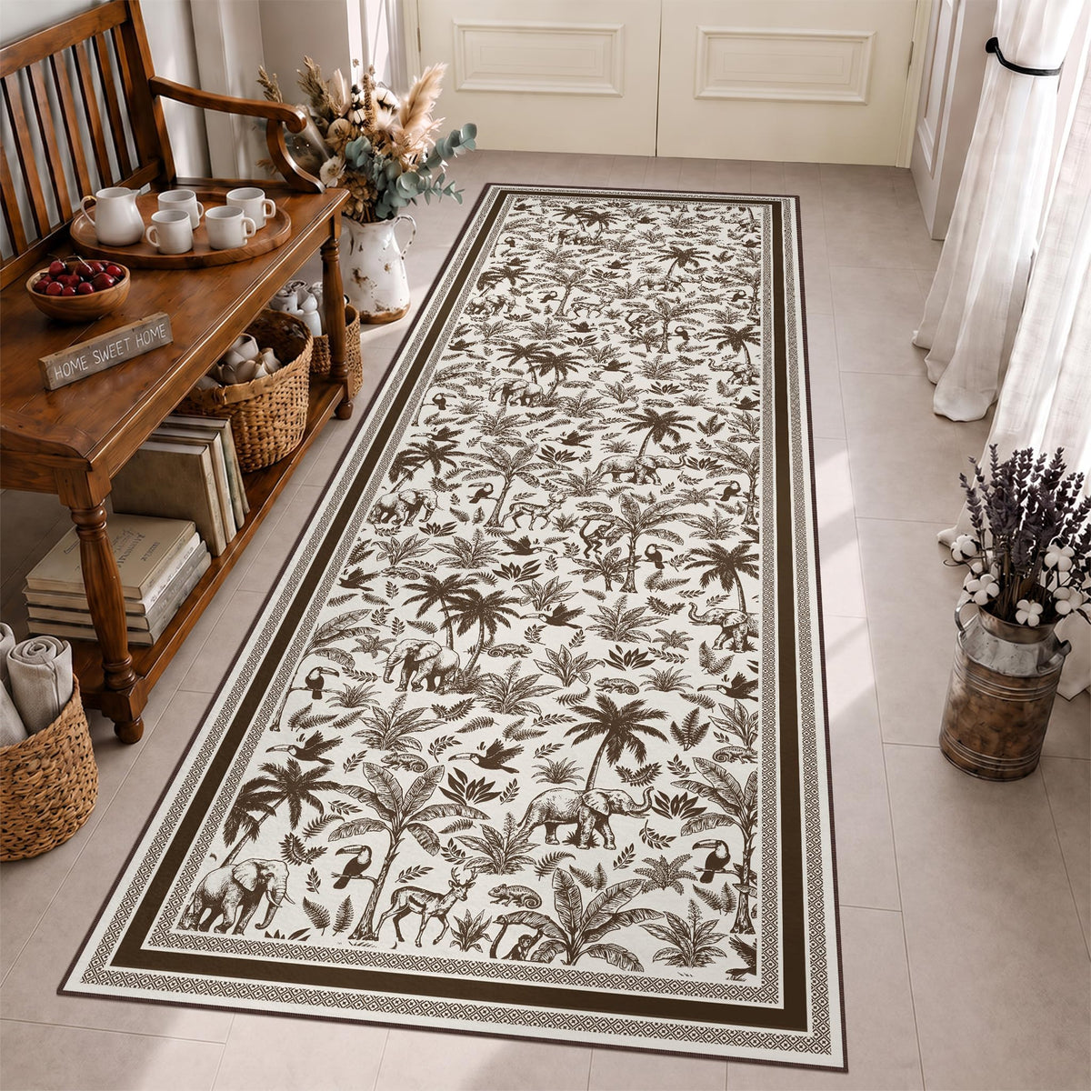 Washable French Toile Area Rug
