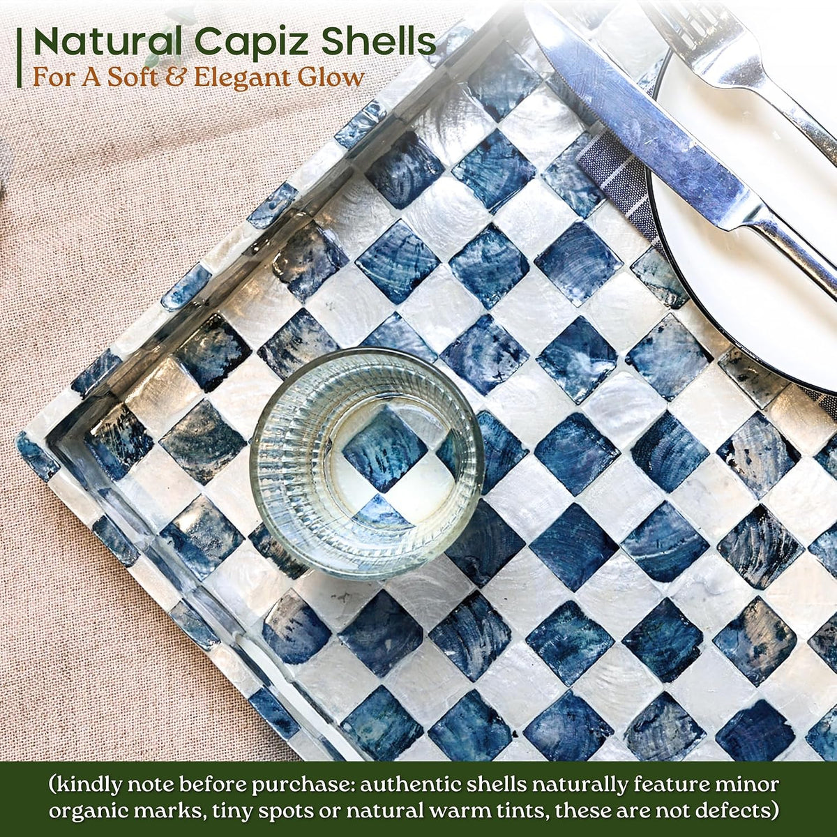 Capiz Shell Decorative Serving Tray, Navy Blue