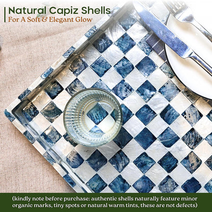 Capiz Shell Decorative Serving Tray, Navy Blue