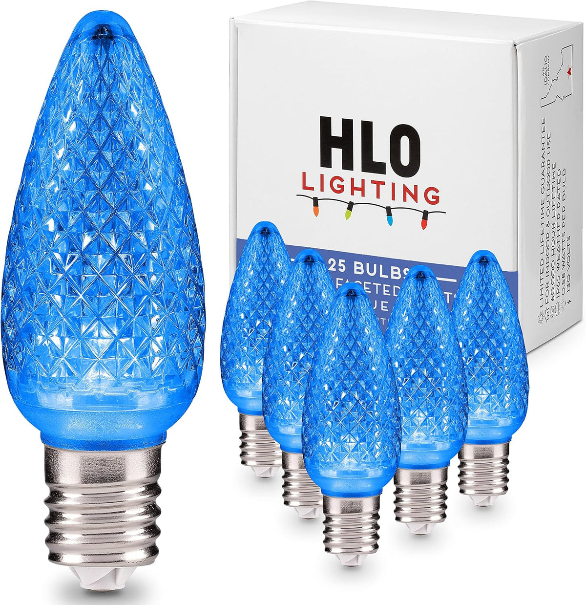 Blue C9 Faceted LED Christmas Bulbs, Set of 25