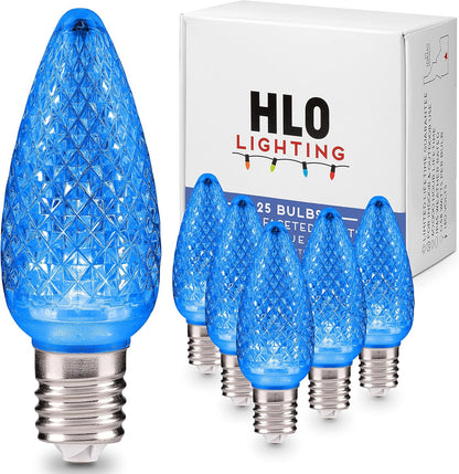 Blue C9 Faceted LED Christmas Bulbs, Set of 25