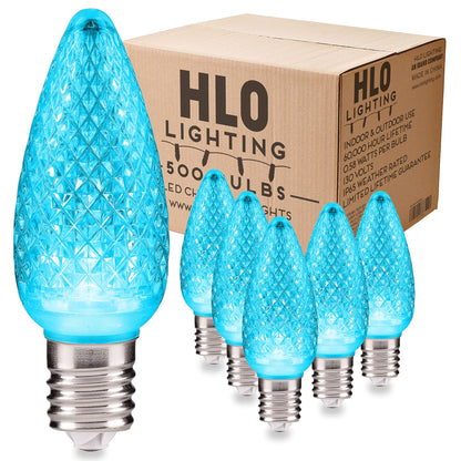 Blue C9 Faceted LED Christmas Bulbs, Set of 25
