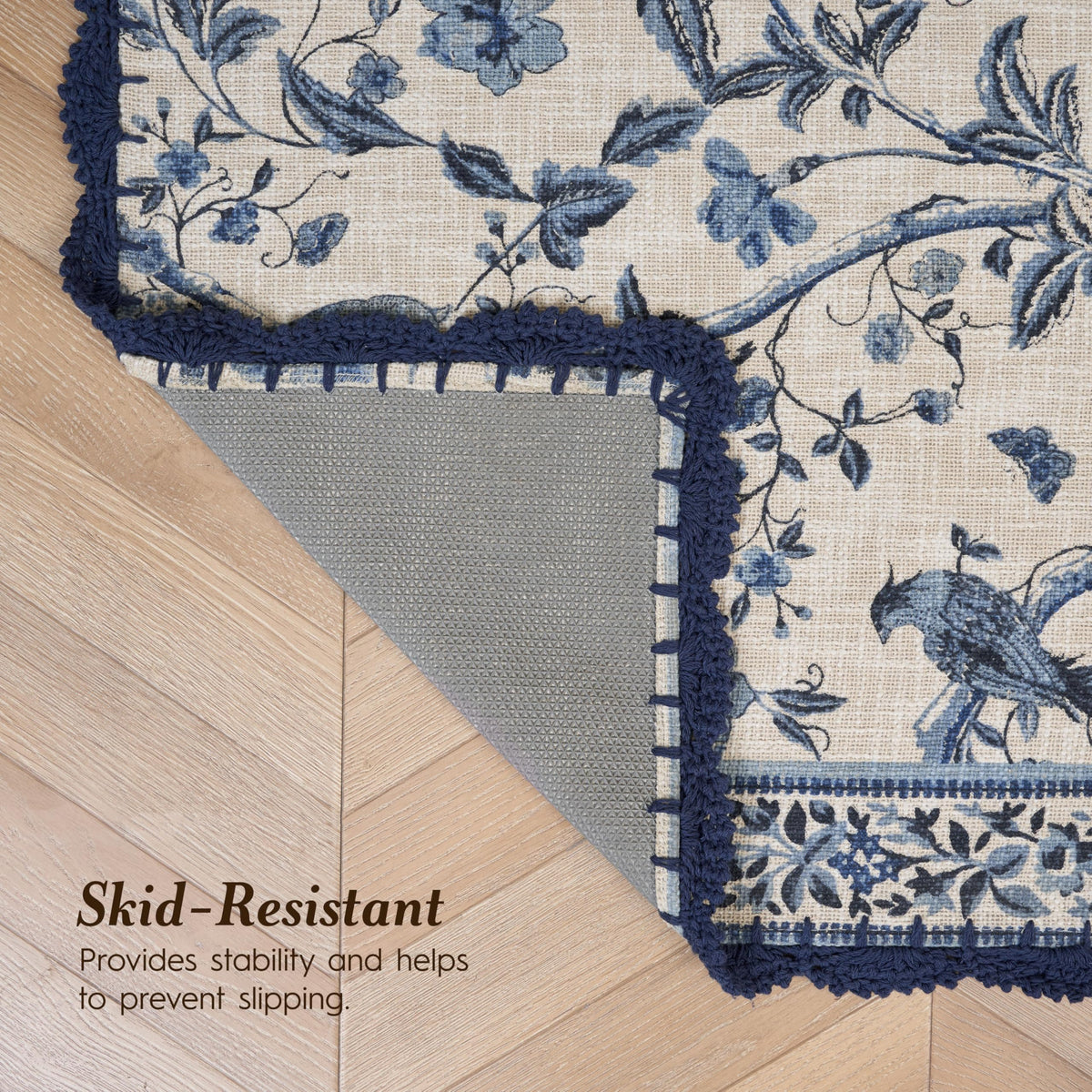 Laura Ashley Indigo Floral Crochet Border Runner Rug