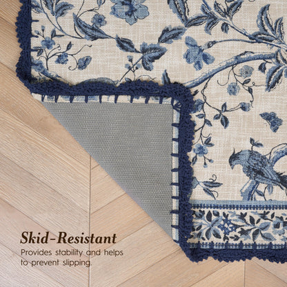 Laura Ashley Indigo Floral Crochet Border Runner Rug