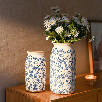 Victor & Teresa Rustic Blue and White Vase, 8"