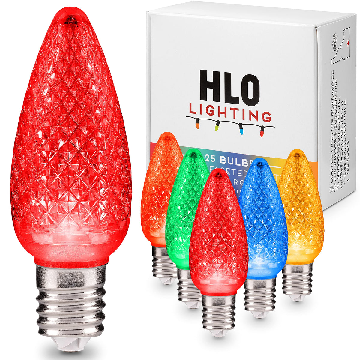 Blue C9 Faceted LED Christmas Bulbs, Set of 25