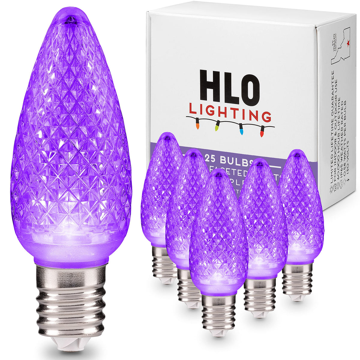 Blue C9 Faceted LED Christmas Bulbs, Set of 25