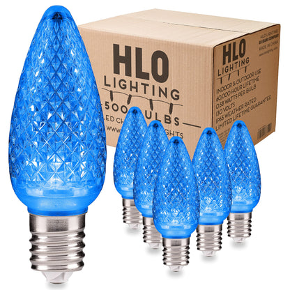 Blue C9 Faceted LED Christmas Bulbs, Set of 25