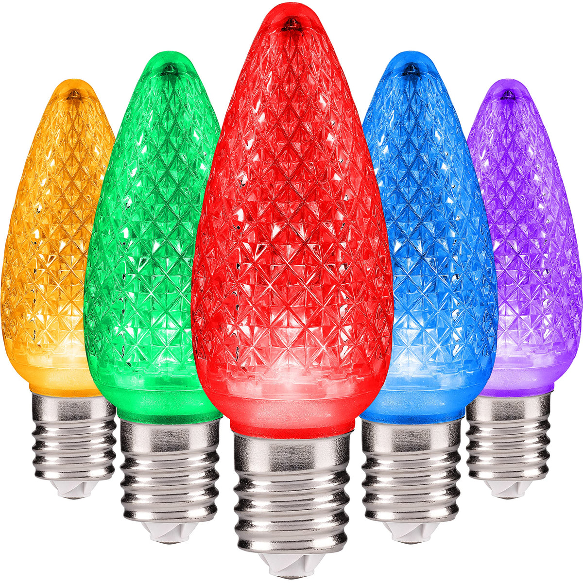 Blue C9 Faceted LED Christmas Bulbs, Set of 25