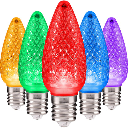 Blue C9 Faceted LED Christmas Bulbs, Set of 25