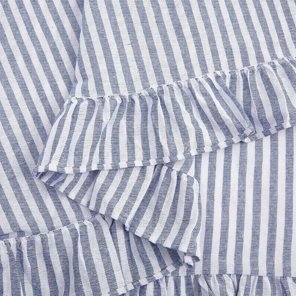 Blue and White Stripe Scalloped Tablecloth, 84 x 60