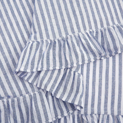 Blue and White Stripe Scalloped Tablecloth, 84 x 60
