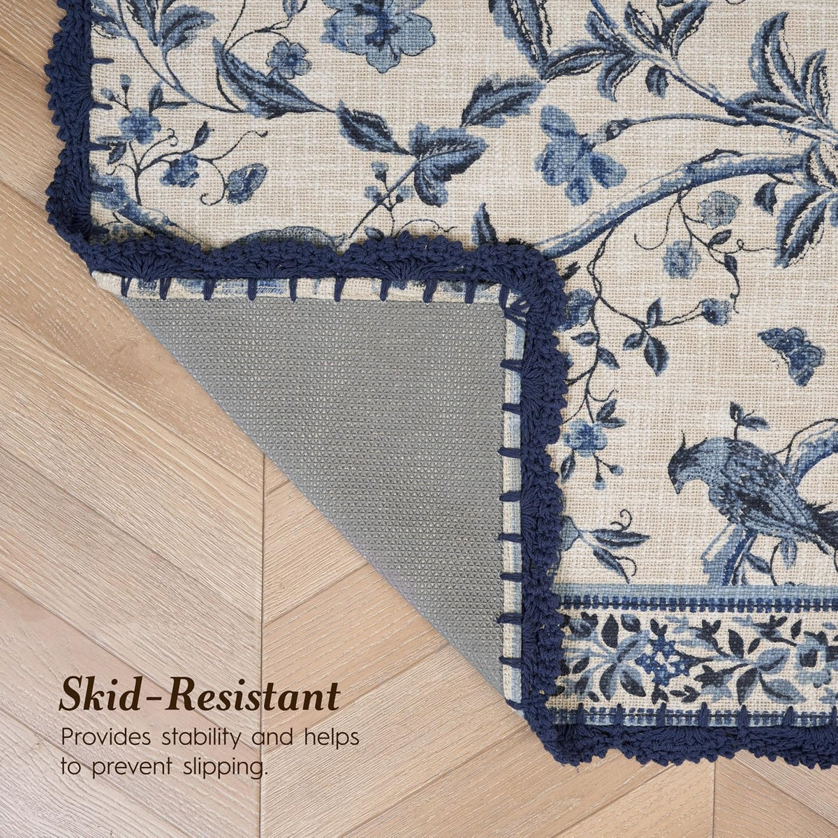 Laura Ashley Indigo Floral Crochet Border Runner Rug