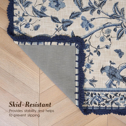 Laura Ashley Indigo Floral Crochet Border Runner Rug
