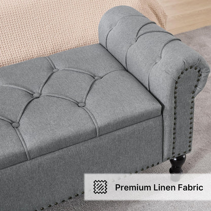 Navy Velvet Tufted Storage Bench