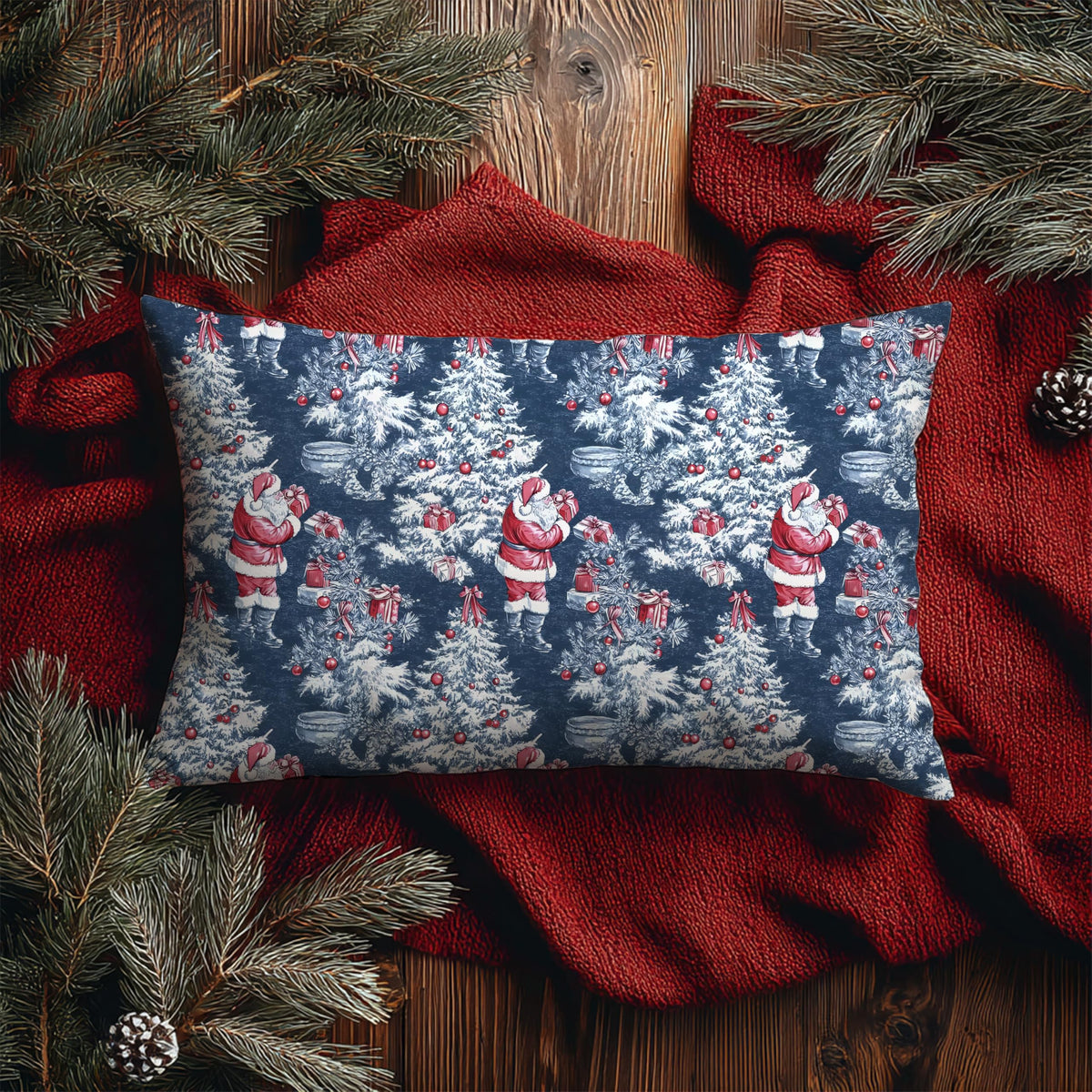 Blue Christmas Toile Pillow Covers, 18x18, Set of 2