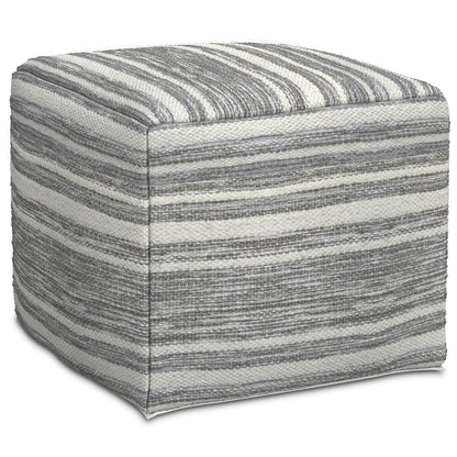 Simpli Home Cowan Blue Wool Square Pouf
