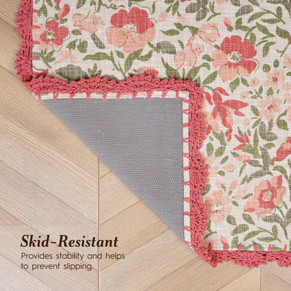 Laura Ashley Indigo Floral Crochet Border Runner Rug