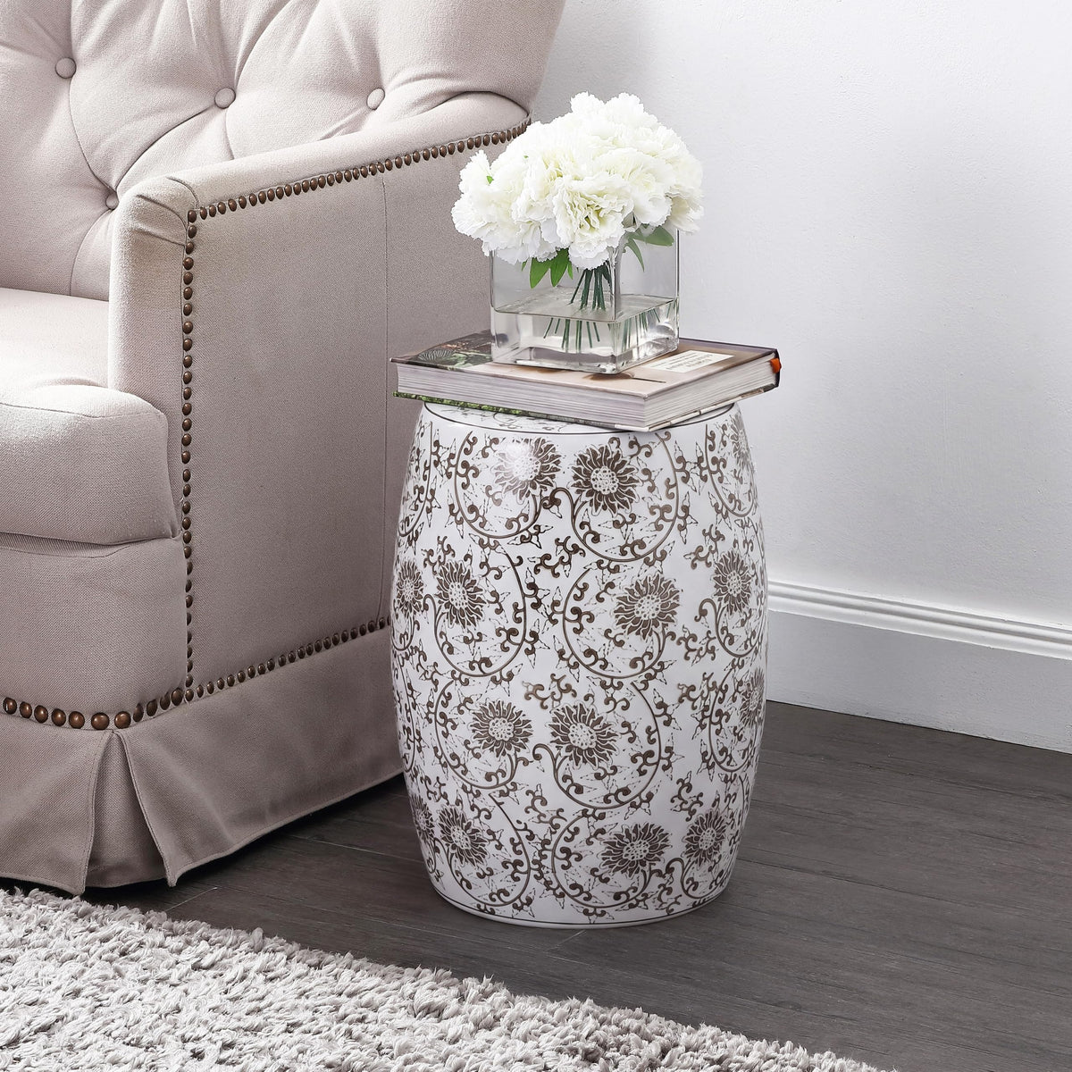 Jonathan Y Lotus Blossom Ceramic Garden Stool